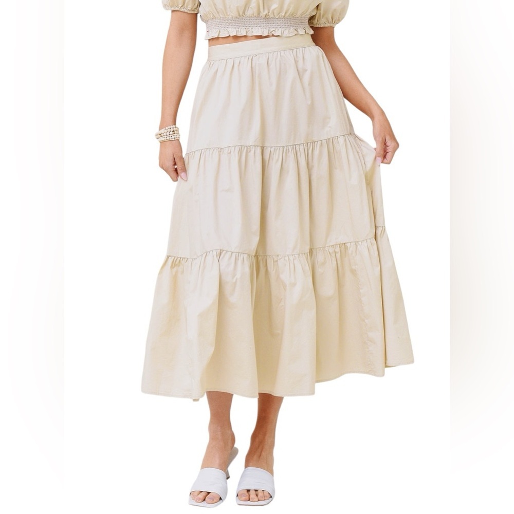 XiRENA Angeline Tiered Cotton Boho Midi Monochrome Skirt